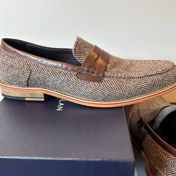 BRAND NEW (In box) Marc Nolan “Abe” Coffee Leather Wool Penny Loafers Size 11 - Picture 2 of 4